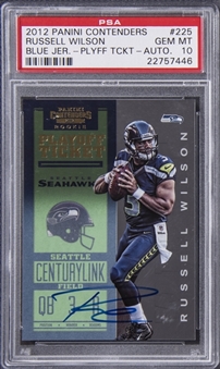 2012 Panini Contenders Playoff Ticket Blue Jersey #225 Russell Wilson Signed Rookie Card (#76/99) - PSA GEM MT 10